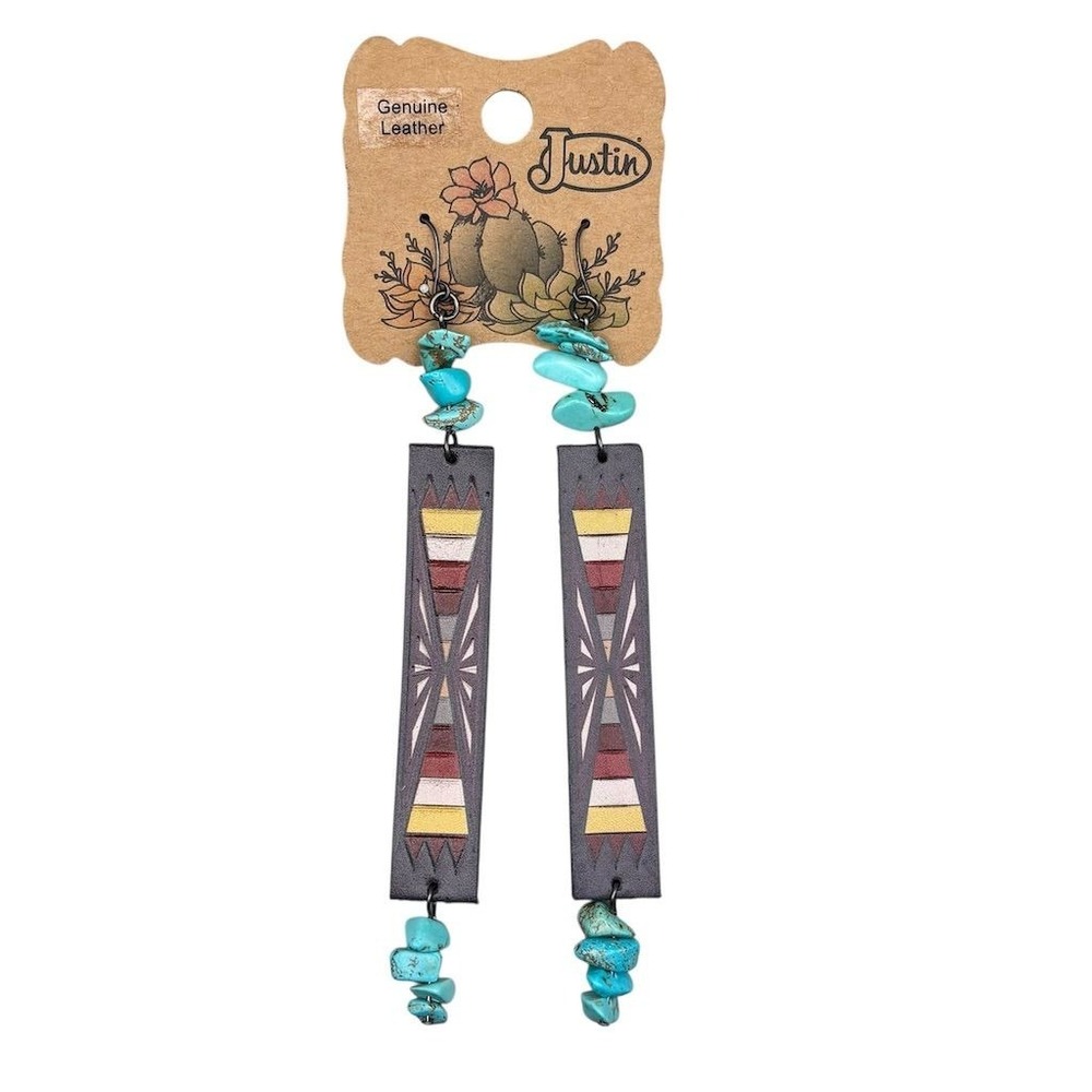 Justin Aztec Pattern Dangle‎ Earrings with Turquoise Accents
